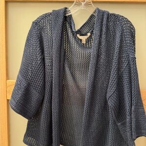 Time and Tru Navy Open-Knit Cardigan